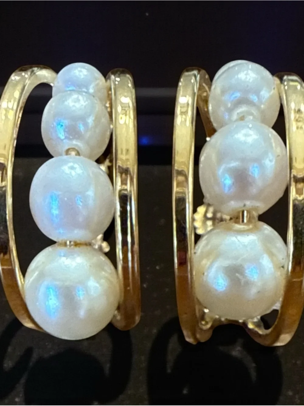 Vintage Signed Napier Gold-Tone Caged Faux Pearl Clip-On / Screw-Back Earrings